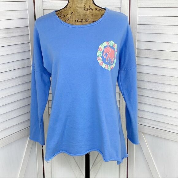 Crown & Ivy Elephant Raw Edge Tunic Shirt Periwinkle Blue Medium - Picture 2 of 15